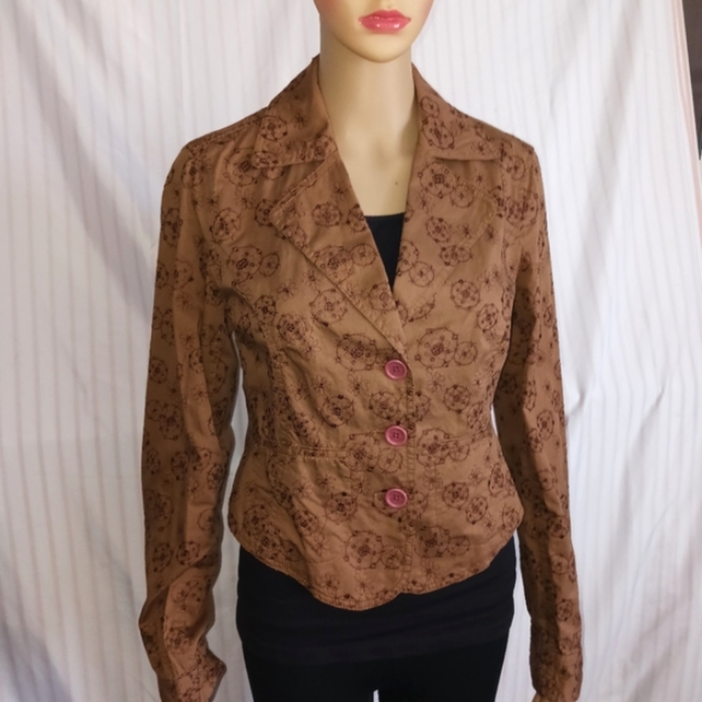 DKNY JEANS Light Brown Cotton Eyelet Notched Lapel Cropped Jacket Like N… - Picture 14 of 15
